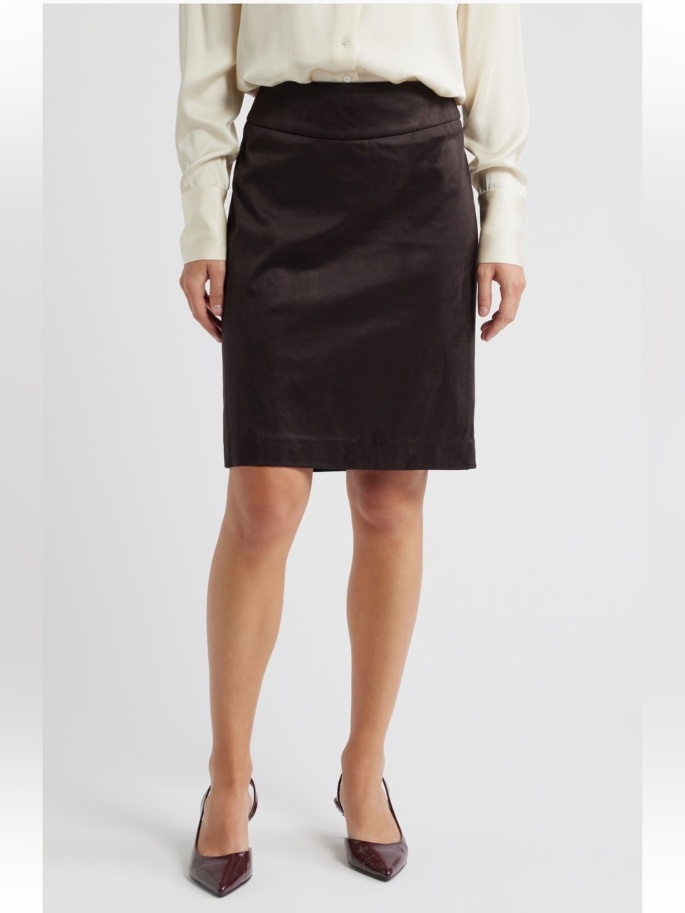Tahari ASL Faux Suede Pencil Skirt Brown Size 4 NWT Knee Length